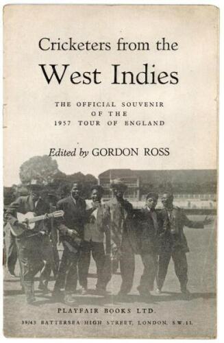 West Indies tour of England 1957. ‘Cricketers from the West Indies’. Official Playfair tour guide edited by Peter West. Lacking original pictorial covers. Signed in different coloured inks to pages by thirteen members of the touring party. Signatures are 