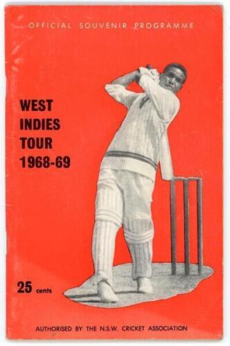 West Indies tour of Australia 1968/69. Official tour guide published by the New South Wales Cricket Association. Original pictorial wrappers. Signed in ink to pages by eleven members of the West Indies touring party and nine Australian players. Signatures