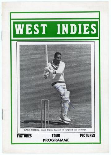 West Indies tour of England 1969. Unofficial tour guide published by D. Walker, London. Original pictorial wrappers. Fully signed in ink to the pen pictures by all sixteen members of the touring party. Signatures are Sobers (Captain), Fredericks, Lloyd, S