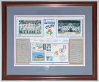 England v West Indies, Cornhill Insurance 100th Test, Old Trafford 1995. Special limited edition display sheet produced for this historic test. The sheet comprises of titles in colour to top, two mounted colour postcards of the teams, mounted first day co