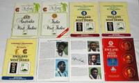 West Indies Test and One Day International signed programmes 1983-1991. Seven official programmes, each multi-signed by players and some umpires. Prudential World Cup, two programmes for Australia v West Indies, Lord’s 18th June 1983, signed by Dujon, Hol