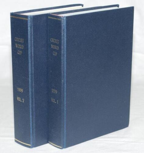 Cricket World Cup 1999 and 2003. Two bound volumes containing all programmes from the competition held in England in 1999 from the first match, England v Sri Lanka, to the Final, Pakistan v Australia. Sold with three official programmes for the two semi-f