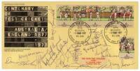 Centenary of Test Cricket. England v Australia 1877-1977. Official Melbourne Cricket Ground first day cover issued 9th March 1977. Signed in ink to the front by seventeen Australia players. Signatures include G. Chappell (Captain), Hookes, Marsh, McCosker