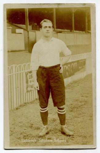 George Huntley Badenoch. Tottenham Hotspur 1906/1907. Early sepia real photograph postcard of Badenoch, full length, in Spurs attire. Title to lower left hand corner ‘Badenoch. Tottenham Hotspurs’. Jones Bros, Tottenham. Postally unused. Minor soiling and