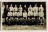 Tottenham Hotspur 1924/25. Mono real photograph postcard of the team and trainer, standing and seated in rows, with title and players names printed to lower border. W.J. Crawford 1924/25. Postally unused. Good/very good condition.