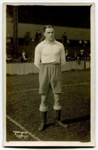 Horace Lowe. Tottenham Hotspur 1914-1926. Excellent mono real photograph postcard of Lowe, full length, in Spurs attire. ‘W.J. Crawford of Edmonton’. Postally unused. Good/very good condition.