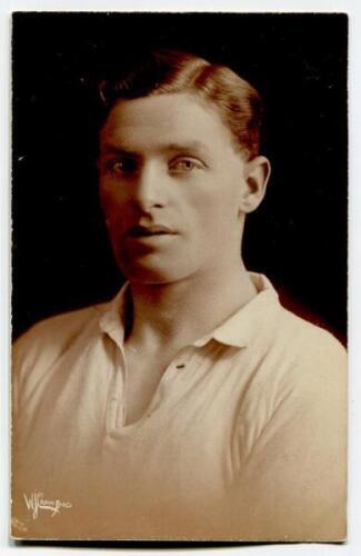 William French. Tottenham Hotspur 1918-1922. Excellent sepia real photograph postcard of French, head and shoulders, in Spurs shirt. W.J. Crawford of Edmonton. Postally unused. Very good condition.