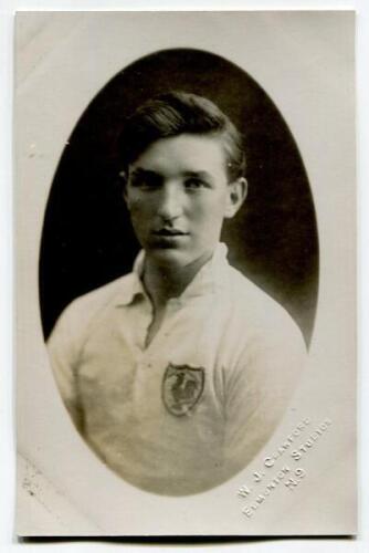 James Henry Dimmock. Tottenham Hotspur 1919-1930. Mono real photograph postcard of Dimmock in cameo, head and shoulders, in Spurs shirt. W.J. Crawford of Edmonton. Postally unused. Very good condition.