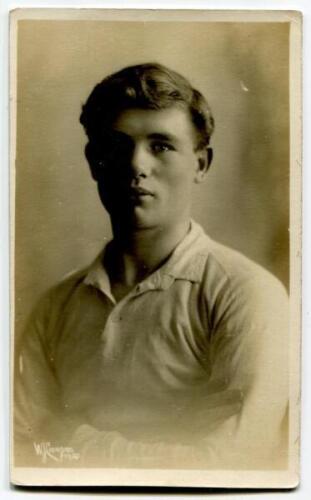 James Henry Dimmock. Tottenham Hotspur 1919-1930. Sepia real photograph postcard of Dimmock, head and shoulders, in Spurs shirt. W.J. Crawford of Edmonton 1920. Postally unused. Very good condition.