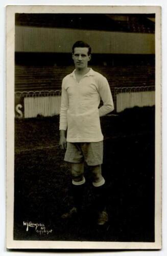 James Mitchell Archibald. Tottenham Hotspur 1919-1921. Mono real photograph postcard of Archibald, full length, in Spurs attire. W.J. Crawford of Edmonton. Postally unused. Slight silvering to corners otherwise in good/very good condition.