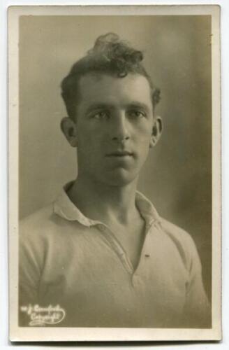 Alexander Findlay Lindsay. Tottenham Hotspur 1919-1929. Mono real photograph postcard of Lindsay, head and shoulders, wearing Spurs shirt. W.J. Crawford of Edmonton postcard. Postally unused. Good/very good condition.