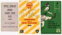 Rugby Union. South African tour itineraries 1937-1961. Three original folding fixture cards for tours to New Zealand 1937 issued by Bryant & May, to New Zealand 1956 issued by Shell, and to Great Britain and France 1960/61 issued by BP. Two with handwritt