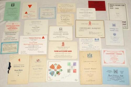 Welsh rugby union 1934-2010. A collection of ephemera comprising approx. one hundred items, the majority relating to Welsh club rugby, including dinner menus, invitations, match tickets and passes, itineraries etc. Earlier items include an official menus 