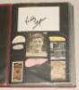 Derby County F.C. 1930s onwards. Red file comprising approx. 230 laid down signatures of Derby County players, mainly 1960s onwards, some earlier, the majority individually signed to white cards, cutting images, pieces, trade cards etc. with some multi-si