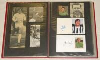 Football autographs 1950s-1980s. Red file comprising approx. 130 signatures of players who have represented West Bromwich Albion, West Ham United and Wolverhampton Wanderers. Signatures on cuttings, white cards, pieces, trade cards, pages etc. Signatures 