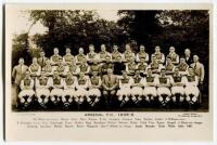 Arsenal Football Club 1935-36’. Mono real photograph postcard of the Arsenal team, staff and management standing and sitting in rows. Title and players names to lower border. Postcard by Lambert Jackson. Postally unused. A nice image. Very good condition.