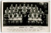 ‘Arsenal Football Club 1938-39’. Mono real photograph postcard of the Arsenal team, staff and management standing and sitting in rows. Title and players names to lower border. Postcard by Lambert Jackson. Postally unused. A nice image. Good/very good cond