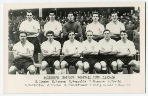 Tottenham Hotspur F.C. 1955-56. Mono real photograph postcard of the team standing and seated in rows, with title and players names to lower border. A. Wilkes & Son of West Bromwich. Postally unused. Good/very good condition.