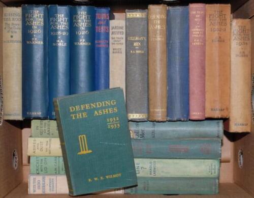 Cricket tour books. Good selection of twenty one pre war tour books. Books include ‘Turn of the Wheel’ Fender 1929, ‘The Test of 1930’ Fender 1930 ‘Tours & Tests’. Kenneth Farnes. London 1940, ‘The Fight for the Ashes 1926’. P.F. Warner 1926