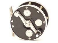 A fine and rare Hardy Brunswick Cascapedia Trout direct drive fly reel, limited edition No.000, right hand wind model, ebonite and nickel silver construction, counter-balanced serpentine crank handle set within an anti-foul rim, bridge foot, five drum pil