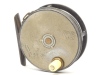 A Hardy Perfect 3 1/8" trout fly reel, ivorine handle, (later) brass foot, strapped rim tension screw and early calliper spring check mechanism, contracted drum with four rim cusps and milled nickel silver locking screw, faceplate stamped Rod in Hand trad