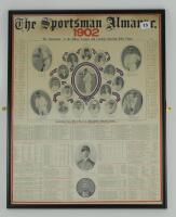 ‘The Sportsman Alamanac 1902. ‘The Sportsman’ is the Oldest, Largest and Leading Sporting Daily Paper’. Large original rare poster for 1902 season. Printed by Merritt & Hatcher, London. The colourful poster features to the top half of the poster a large p
