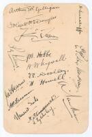 M.C.C. tour to Australia 1924/25. Official menu card for breakfast on the ‘P.& O. R.M.S. Maloja’, dated 13th April 1925, on which the main touring party returned to England. Fully signed in ink to verso by the sixteen members of the touring party who were