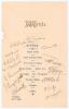 M.C.C. tour of India & Ceylon 1933/34. Official single sided card menu for a Dinner held for the Marylebone Cricket Club Touring Team in India on the 30th November 1933 in Rajkot. The menu with title and raised floral decoration to top with menu printed b