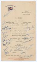 South Africa Tour to England 1951. Official Union-Castle Line ‘R.M.S. Arundel Castle’ menu for dinner in the ‘First Saloon’ on which the touring party travelled to England. Signed by all fifteen members of the party. Signatures are Nourse (Captain), E. Ro