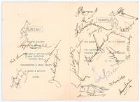 Australian Tour to England 1956. Official folding menu for ‘Dinner to the Australian Touring Team’ held at British Timken Limited, Duston, 13th June 1956, during the tour match against Northamptonshire. The menu with printed title to front, Australia and 