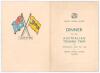 Australian Tour to England 1956. Official folding menu for ‘Dinner to the Australian Touring Team’ held at British Timken Limited, Duston, 13th June 1956, during the tour match against Northamptonshire. The menu with printed title to front, Australia and - 2