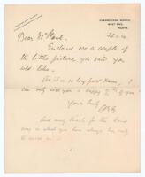 Charles Burgess Fry. Oxford University, Sussex, London County, Hampshire & England 1892-1922. Single page handwritten letter in ink from Fry, dated 5th February 1904. Writing from Glenbourne Manor in Hampshire, Fry encloses ‘a couple of the little picture