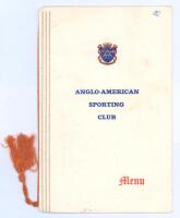 Australia tour to England 1968. Official menu for the Anglo-American Sporting Club ‘Boxing-Dinner Evening in honour of The Australian Test Cricketers’ held at the Hilton Hotel, London, 6th May 1968. The four page menu inserted into card covers and cord ti
