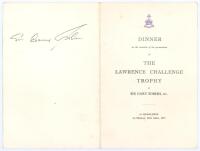 Garry Sobers. West Indies. Official folding menu for the dinner for the presentation of ‘The Lawrence Challenge Trophy’ to Sobers, held at Quaglino’s Restaurant, London, 28th April 1975. Signed to the back in ink by Sobers. Good/ very good condition.
