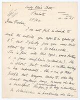 Lord Henry Francis Montagu-Douglas Scott. Four page handwritten letter from Scott to ‘Parker’, dated 10th October 1935, turning down an invitation to write an article, and to provide a lengthy character reference for his niece, Lady Alice Scott, who had b
