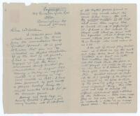 William George Quaife. Warwickshire & England 1894-1928. Three page airmail letter, handwritten in ink to the cricket historian and writer, J.D. Coldham, and dated 2nd March 1946 with good cricket content. Quaife describes scoring centuries on his Warwick