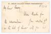 Hon Alfred Lyttelton. Cambridge University, Middlesex & England 1876-1887. Short handwritten note on small ‘Great College Street, Westminster’ headed card, dated 28th October 1906. Lyttelton writes to confirm the date of a dinner engagement. Nicely signed