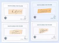 South Africa Test Players 1927-1951. Eight individual signatures in ink (one in pencil) of players who played Test cricket for South Africa, each signed to piece and laid down to ‘South Africa Test Player’ card. Signatures in ink are Bruce Mitchell, Ken V