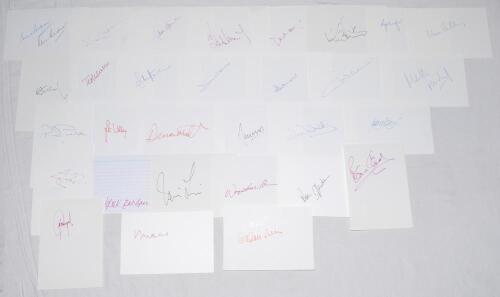 England cricketers 1950s- 2000s. Thirty three white cards, each individually signed by an England Test or first-class cricketer. Signatures are Alec & Eric Bedser (signed together), M. Ealham, Aftab Habib (2), Willis, Gower, Barnett, M. Smith, Knight, Rad