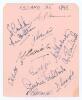 ‘England XI 1945’. Album page, signed in ink to one side by the twelve members of the 1945 England team, and to the verso by members of the ‘Victory Test’ team. Signatures are Hammond, Griffith, Hutton, Robertson, Edrich, Scott, Pope, Roberts, Washbrook, 