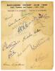 M.C.C. tour to India, Pakistan and Ceylon 1951/52. Official autograph sheet with printed title, signed in different coloured inks by sixteen members of the M.C.C. touring party. Signatures are N.D. Howard (Captain), Brennan, Carr, Statham, Ridgway, Rhodes