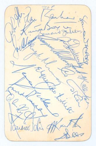 West Indies tour to England 1973. Official invitation card to attend a presentation reception at Lord’s following the third (final) Test of the 1973 series. Tightly signed in blue ink to the verso by eighteen members of the West Indies touring party. Play