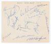 New Zealand tour to England 1958. Album page nicely signed in ink by fourteen members of the New Zealand touring party. Signatures are Reid (Captain), Sutcliffe, Playle, Alabaster, Blair, Cave, Sparling, Meale, D’Arcy, Miller, MacGibbon, Ward, Moir and Ha