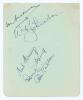 Australia 1948. Album page very nicely signed in ink by five Australians, Don Bradman, Bill Johnston, Neil Harvey, Doug Ring and Don Tallon. Probably signed on the 1948 tour to England. VG.