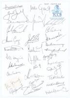 ‘Test Captains’ 1940s-1990s. T.C.C.B. letterhead signed in ink by thirty one international Test captains. Signatures are de Silva, Boycott, Gower, Edrich, Cronje, Stewart, Illingworth, Denness, Colin Cowdrey, Shastri (signed to label laid down), Howarth, 