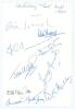 &lsquo;Centenary Test Lord&rsquo;s 1980&rsquo;. Small page signed by nine members of the Test Match Special commentary team and other attendees. Signatures are Brian Johnston, Don Mosey, Fred Trueman, Trevor Bailey, John Arlott, Lindsay Hassett, Bill Frindall, Christopher 