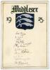 Middlesex C.C.C. 1925. Original artwork with hand painted Middlesex county emblem and title, &lsquo;Middlesex 1925&rsquo;, painted by &lsquo;Miss D. Eileen Bullough&rsquo; with her name and address in Cheshire annotated to verso. Nicely signed in ink by twelve Middlesex players.