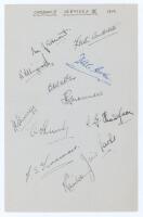 ‘Combined Services XI 1952’. Page nicely signed in ink by the twelve members of the Combined Services XI for the tour match v Indians at Gillingham, 25th & 26th June 1952. Signatures are Stewart, Andrew, Illingworth, Heath, Wells, Manners, Shirreff, Thomp