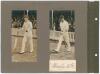 England v Australia. The Oval 1909. Two early original photographs, one of Vernon Ransford, the other of the Australian captain, Monty Noble, walking out to bat for Australia. Each photograph measures 3”x6.5”, laid side by side to photograph album page wi