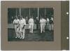 England v Australia. The Oval 1909. Four early original photographs laid down back to back on two photograph album pages. Three of the images depict action from the 5th Test at The Oval 1909, one of Warren Bardsley batting for Australia with England slip - 3